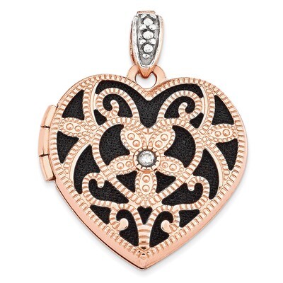 18Mm Vintage Heart with Diamond Blk Interior Locket 14k Rose Gold XL665, MPN: XL665, 191101192067