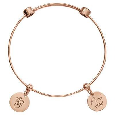 Nikki Lissoni Charm Bangle Rose Gold-Plated with Two Fixed Charms Made with Love Find Your Inner St…