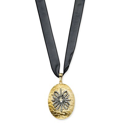 Cz Gold Plate &amp; Black Necklace Sterling Silver QCM746-18