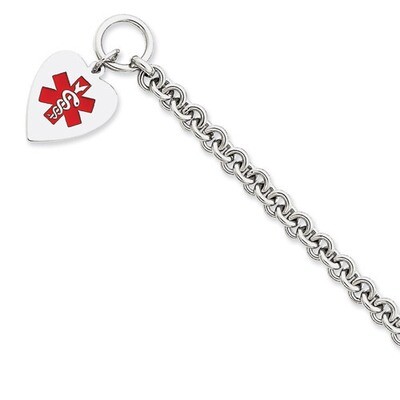 8.75 Inch Enameled Heart Medical ID Bracelet Engravable Sterling Silver XSM93-8.75, MPN: XSM93-8.75…