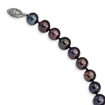 9-10mm Black Cultured Freshwater Pearl Bracelet 7.25 Inch Sterling Silver Rhodium-plated QH5157-7.2…