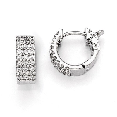 CZ Small Hinged Hoop Earrings Sterling Silver Rhodium-plated QE11272, MPN: QE11272, 886774298634