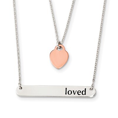 Rose-tone Heart &amp; Enameled Loved Bar Necklace 16 Inch Sterling Silver QG4376-16, MPN: QG4376-16, 88…
