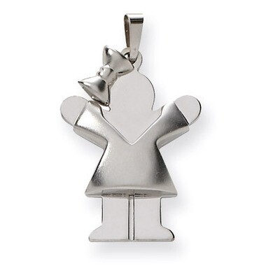 Puffed Girl with Bow on Left Engravable Charm 14k White Gold XK313, MPN: XK313, 883957859330