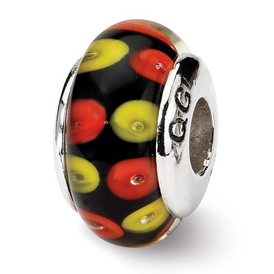 Red Black Hand-blown Glass Bead - Sterling Silver QRS637, MPN: QRS637, 883957725475