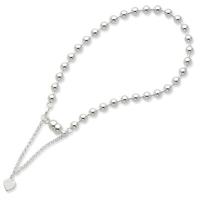 7.5 Inch Beaded Dangling Heart Magnetic Clasp Charm Bracelet Sterling Silver Rhodium Plated QG2745R…