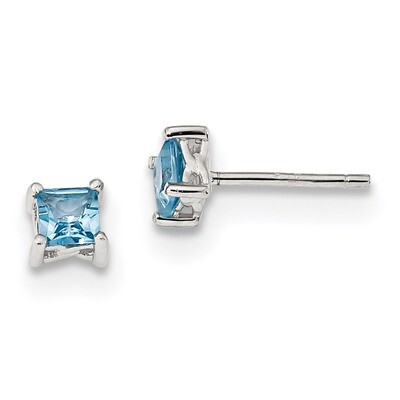 4mm Princess Swiss Blue Topaz Post Earrings Sterling Silver QBE28DEC, MPN: QBE28DEC, 191101054501