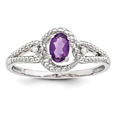 Amethyst &amp; Diamond February Ring Sterling Silver QBR16FEB, MPN: QBR16FEB, 883957431512