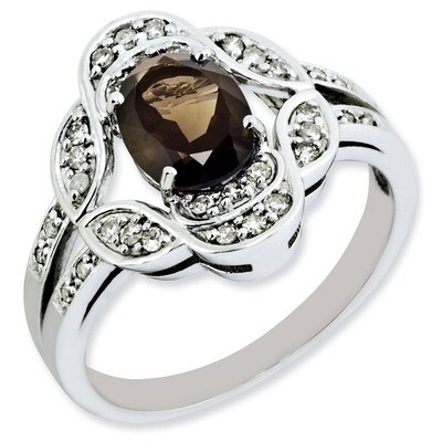 Smoky Quartz Ring Sterling Silver Diamond QR3081SQ, MPN: QR3081SQ, 883957362533