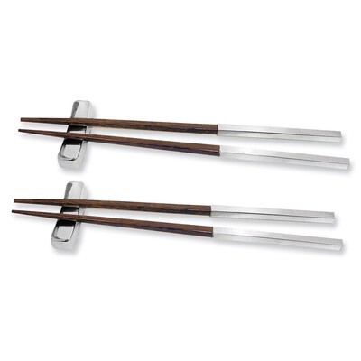 Silver-tone and Wooden Chopsticks With Rests GM2165, MPN: GM2165, 633944002443