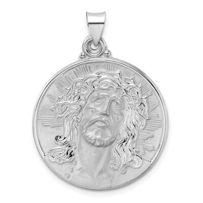 Satin Hollow Jesus Face Disc Pendant 14k White Gold Polished XR1889, MPN: XR1889, 196904091357