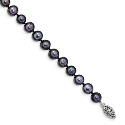 7-8mm Black Freshwater Cultured Pearl Bracelet 7.25 Inch Sterling Silver Rhodium-plated QH5155-7.25…