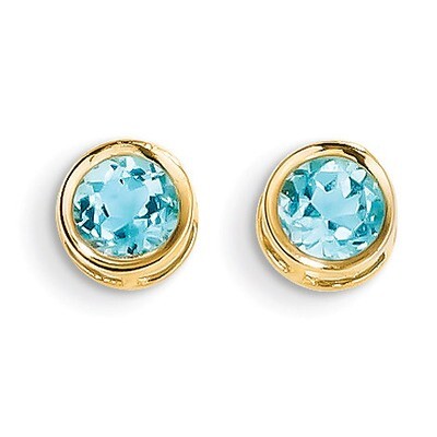 5mm Bezel Blue Topaz Stud Earrings 14k Gold XBE155, MPN: XBE155, 883957086644