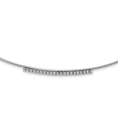 CZ Diamond with 2 inch Extender Round Omega Necklace 16 Inch Sterling Silver Rhodium-plated QG4227-…