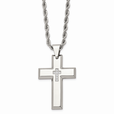 Cross with CZ Stone Pendant Necklace Stainless Steel SRN861-24 by Chisel, MPN: SRN861-24, 883957029…