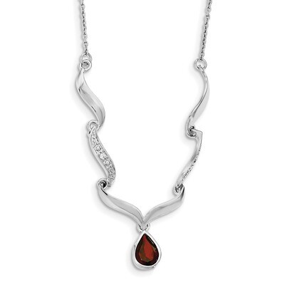 Garnet &amp; White Topaz 2 inch Extender Necklace 16 Inch Sterling Silver Rhodium-plated QX954GA, MPN: …