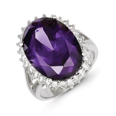 Purple &amp; Clear Diamond Ring Sterling Silver QR2299, MPN: QR2299, 883957189635