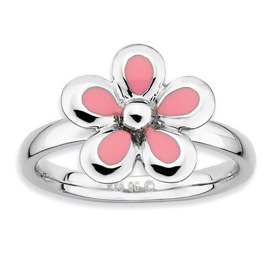 Pink Enameled Flower Ring - Sterling Silver Polished QSK121, MPN: QSK121, 886774210216