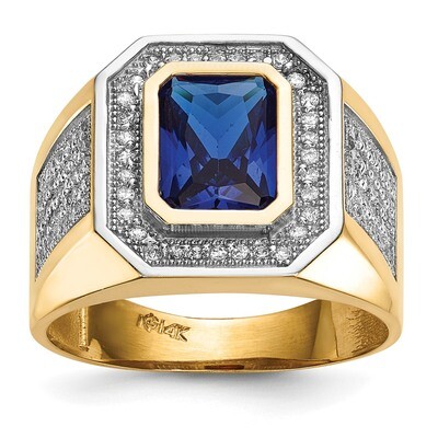 CZ Diamond &amp; Emerald-cut Blue CZ Diamond Mens Ring 14k Gold &amp; Rhodium Y13807, MPN: Y13807, 88395783…