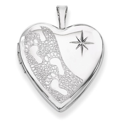 Footprints Heart Locket Sterling Silver 20mm Diamond-cut QLS379, MPN: QLS379, 191101277344