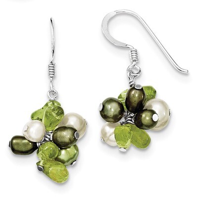 Green Cultured Pearl Peridot Earrings Sterling Silver QE2395, MPN: QE2395, 191101188138