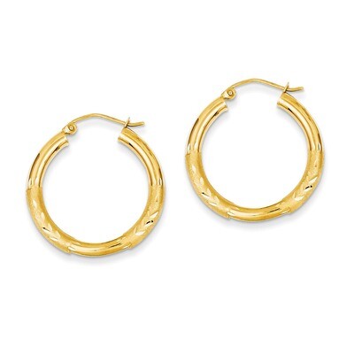 Satin &amp; Diamond-cut 3mm Round Hoop Earrings 14k Gold TC289, MPN: TC289, 883957289595