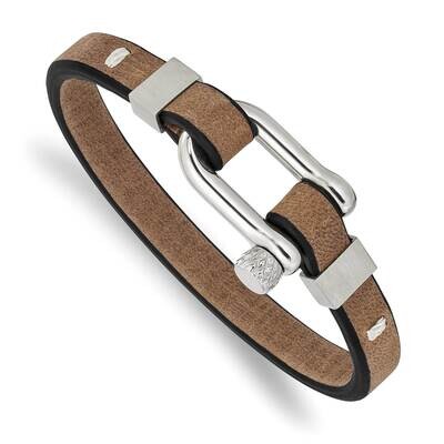 Black Brown Leather 7.75 Inch Bracelet Stainless Steel Brushed and Polished SRB2820-7.75, MPN: SRB2…