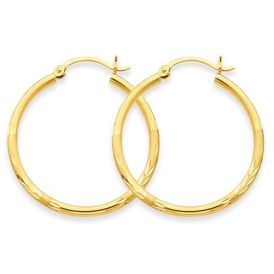 Satin &amp; Diamond-cut 2mm Round Tube Hoop Earrings 14k Gold TC208, MPN: TC208, 883957288857
