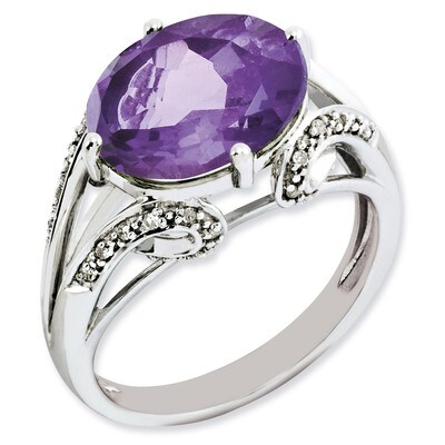 Amethyst &amp; Diamond Ring Sterling Silver QR3076AM, MPN: QR3076AM, 883957645452