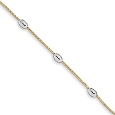 7.5 Inch Polished 3 Station Oval Beads with 0.5 inch Extender Bracelet 14k Two-Tone Gold SF2458-7.5…
