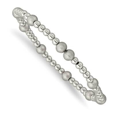 Sand Blasted Beaded Stretch Bracelet Stainless Steel Polished SRB2743, MPN: SRB2743, 191101860317