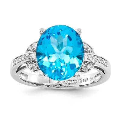 Light Swiss Blue Topaz &amp; Diamond Ring Sterling Silver QR3320LSBT, MPN: QR3320LSBT, 883957679730