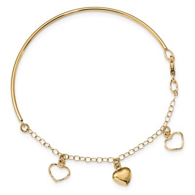 7 Inch Dangle Heart Chain Bangle 14k Gold Polished SF2497-7, MPN: SF2497-7, 191101078163