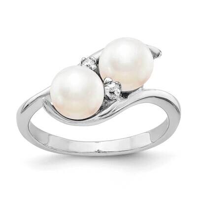 6mm Black Fw Cultured Pearl Aa Diamond Ring 14k White Gold Y4367BP/AA, MPN: Y4367BP_AA, 883957088020