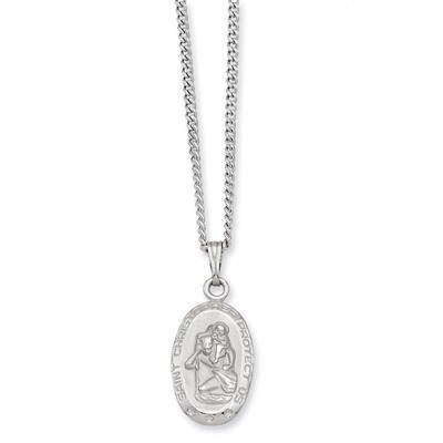 Kelly Waters Small Oval Saint Christopher Medal Necklace 18 Inch Rhodium-plated KW423-18, MPN: KW42…