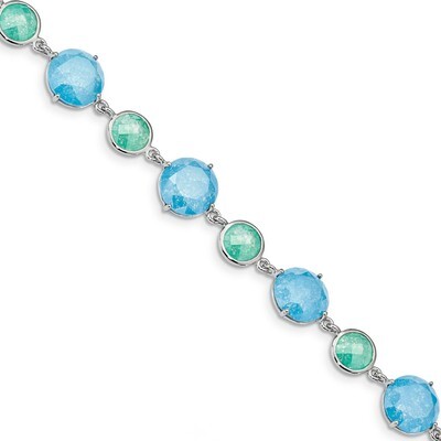 Green/Blue Ice CZ Diamond with 1.5 inch Extender Bracelet 7.25 Inch Sterling Silver Rhodium-plated …