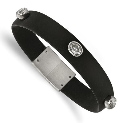CZ Silicone Band Bracelet Stainless Steel Polished SRB2129-8 by Chisel, MPN: SRB2129-8, 191101014833