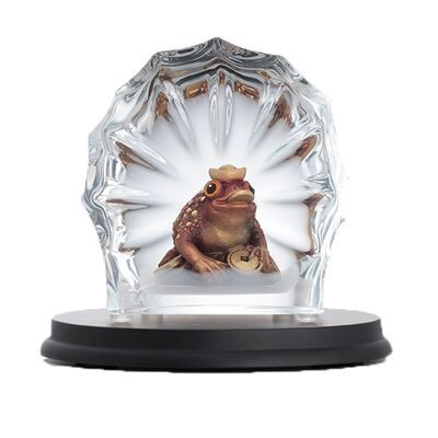 Franz Porcelain Lucite Golden Toad Presenting Treasure Figurine With Wooden Base FL00114, MPN: FL00…