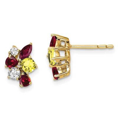 Lab Grown Diamond 3 Created Rubies and 1 Created Yellow Sapphire Earrings 14k Gold EM7507-CRU-020-Y…