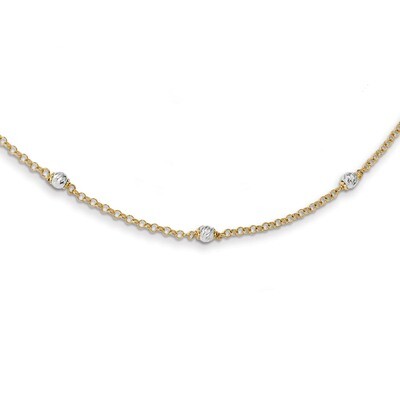 16 Inch Polished Diamond -cut Fancy Beaded with 2 inch ExtenderNecklace 14k Two-Tone Gold SF2454-16…