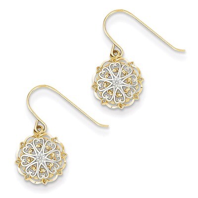 Polished and Textured Dangle Earrings 14K Gold &amp; Rhodium TM739, MPN: TM739, 637218148721