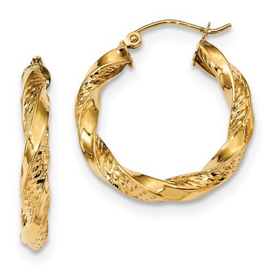 Diamond -cut Twist Hoop Earrings 14k Gold Polished TF1295, MPN: TF1295, 191101058431