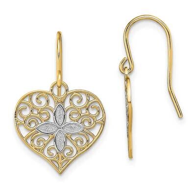 Filigree Heart Shepherd Hook Earrings 14k Gold &amp; White Rhodium Polished TF1865, MPN: TF1865, 637218…