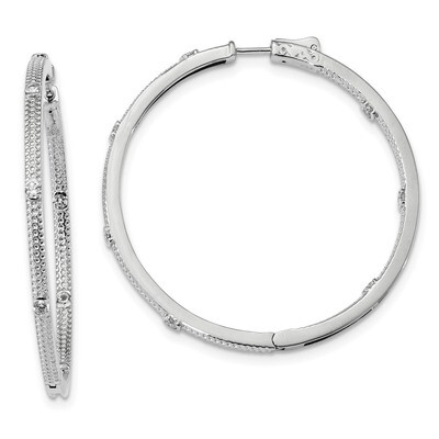 CZ Diamond In and Out Round Hoop Earrings Sterling Silver Rhodium-plated QE13715, MPN: QE13715, 883…