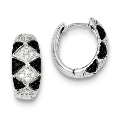 Black &amp; Clear Diamond Hinged Hoop Earrings Sterling Silver QE9305, MPN: QE9305, 883957501796