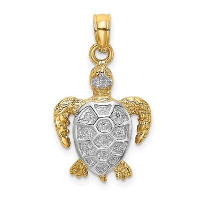 2-D Swimming Sea Turtle Charm 14k Gold Rhodium K9196, MPN: K9196, 637218081011
