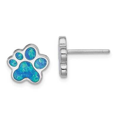 Created Blue Opal Inlay Paw Print Post Earri Sterling Silver Rhodium-plated QE14297, MPN: QE14297, …