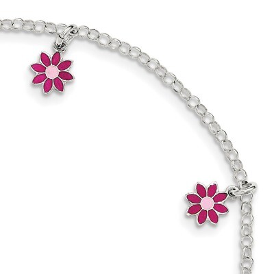 Children&#39;s Enameled Flower Bracelet 6 Inch Sterling Silver Polished QG4089-6, MPN: QG4089-6, 191101…