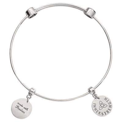 Nikki Lissoni Charm Bangle Silver-Plated with Two Fixed Charms Inner Strength Made with Passion 19c…