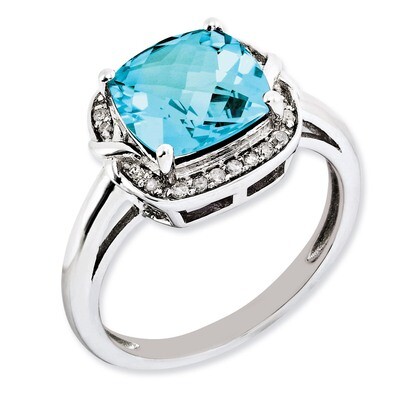 Blue Topaz Ring Sterling Silver Diamond QR3039BT, MPN: QR3039BT, 883957361345